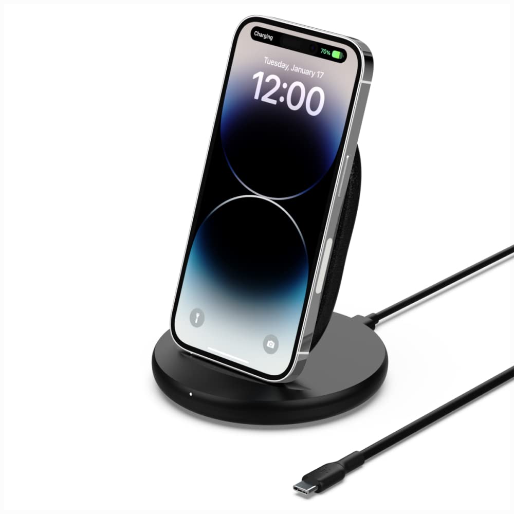 Belkin Wireless Charging Stand 15w Qi-Certified Charger Stand For Iphone, Samsung Galaxy, Google Pixel & More Charge While Listening To Music & Streaming (Power Supply Included)
